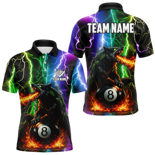 Maxcorners Colorful Lightning 8 Ball Wolf Billiard Shirt For Men Custom Pool Team Jersey Polo & 1/4 Zip LM2602