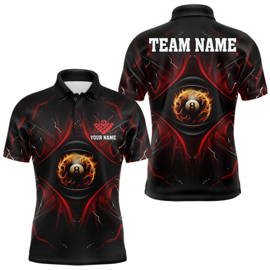 Maxcorners Black And Red Flame 8 Ball Eyes Billiard Shirt For Men Custom Pool Team Jersey Polo & 1/4 Zip