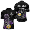 Maxcorners Personalized Purple Funny Skull Roses 9 Ball Billiard Shirt For Men Custom Pool Team Shirt Design LM2707