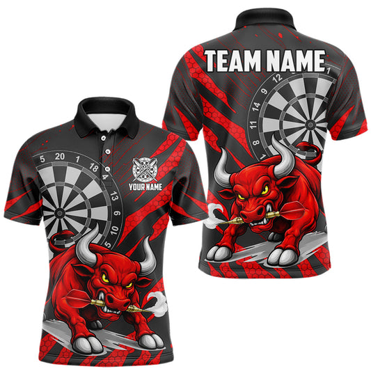 Maxcorners Black And Red Funny Bull Darts Shirt For Men Custom Darts Team Jersey Polo & Quarter Zip Shirt