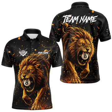 Maxcorners Personalized Grunge Lion 8 Ball Billiard Pool Shirts For Men, Billiard Team Jersey Polo & 1/4 Zip