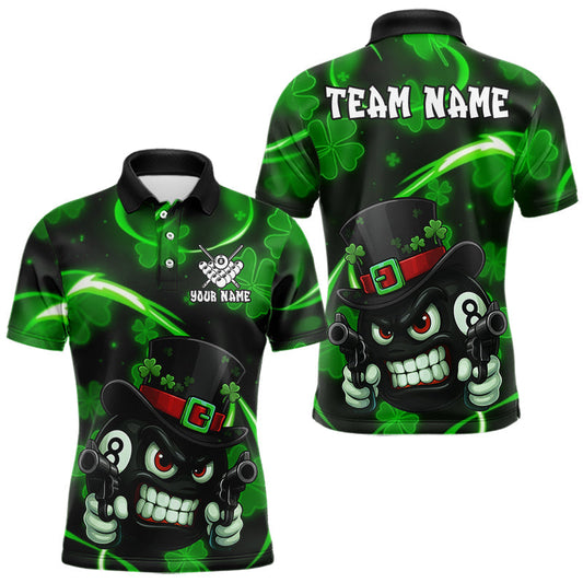 Maxcorners Personalized St Patrick Day 8 Ball Billiard Shirt For Men, Funny Shamrock Luckiest Billiard Jersey LM2711