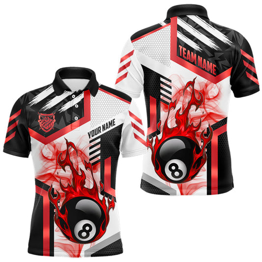 Maxcorners Red 8 Ball Pool Fire Flame Smoke Custom Billiard Shirts For Men, Billiard Jerseys Team Uniform LM2901