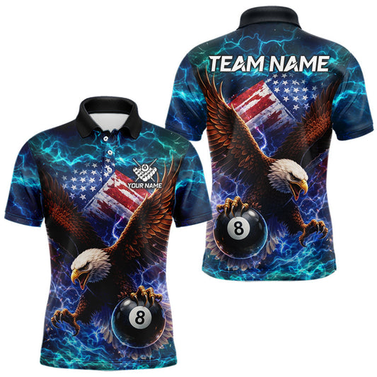 Maxcorners Personalized 8 Ball US Flag Eagle Lightning Billiard Shirt For Men, Patriotic Billiard Team Jersey LM2901
