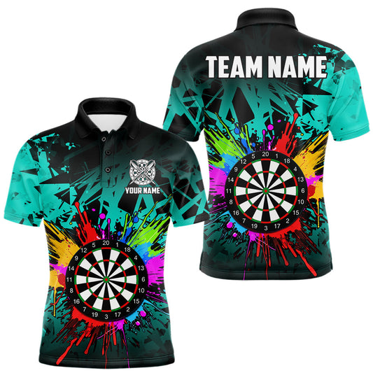 Maxcorners Turquoise Funny Dartboard Colorful Darts Shirts For Men Custom Darts Polo & Quarter Zip Team Jersey