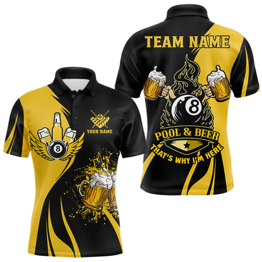 Maxcorners Funny Yellow Black 8 Ball Billiard Shirts For Men Custom Pool & Beer That's Why I'm Here Jersey