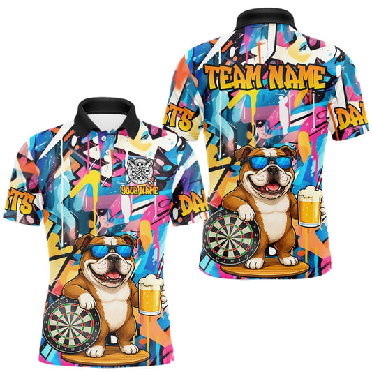 Maxcorners Funny Bulldog Colorful Graffiti Darts Shirt For Men