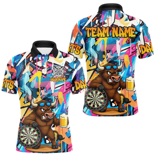 Maxcorners Funny Bull Colorful Graffiti Darts Shirt For Men
