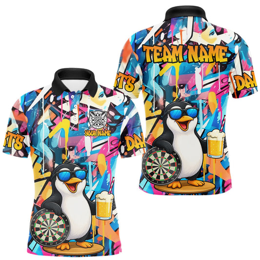 Maxcorners Funny Penguin Colorful Graffiti Darts Shirt For Men