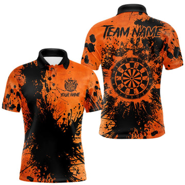 Maxcorners Black And Orange Grunge Men's Darts Shirts Custom Darts League Team Jersey Polo & Quarter Zip LM0410