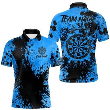 Maxcorners Black And Blue Grunge Men's Darts Shirts Custom Darts League Team Jersey Polo & Quarter Zip LM0410