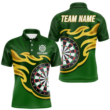 Maxcorners Personalized Green Dartboard Flame Gold Darts Shirt For Men, Darts Jersey Team Polo & 1/4 Zip