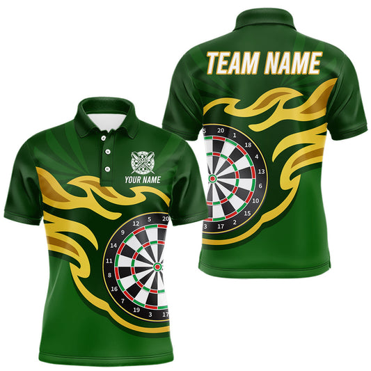 Maxcorners Personalized Green Dartboard Flame Gold Darts Shirt For Men, Darts Jersey Team Polo & 1/4 Zip
