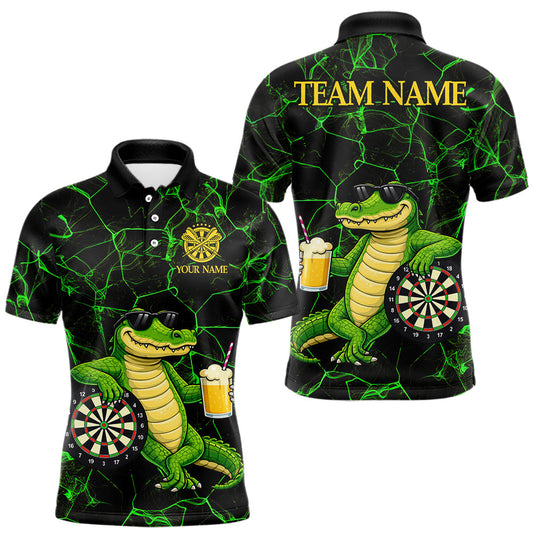 Maxcorners Black And Green Funny Alligator Darts Shirt For Men Custom Lightning Darts Team Jersey Outfit