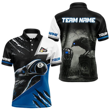 Maxcorners Personalized 8 Ball Pool Crows Billiard Shirts For Men, Billiard Team Jerseys |Blue LM1910
