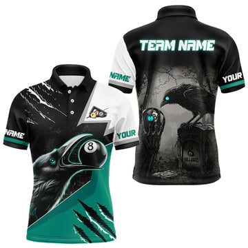 Maxcorners Personalized 8 Ball Pool Crows Billiard Shirts For Men, Billiard Team Jersey |Turquoise LM1910