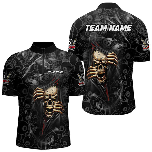 Maxcorners Personalized Skull 8 Ball Smoke Pattern Billiard Shirts For Men, 8 Ball Pool Black Billiard Jerseys