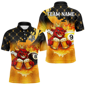 Maxcorners Funny Bull And Beer 8 Ball 9 Ball Billiard Shirt For Men Custom Billiard Team Jersey Polo, 1/4 Zip LM0101