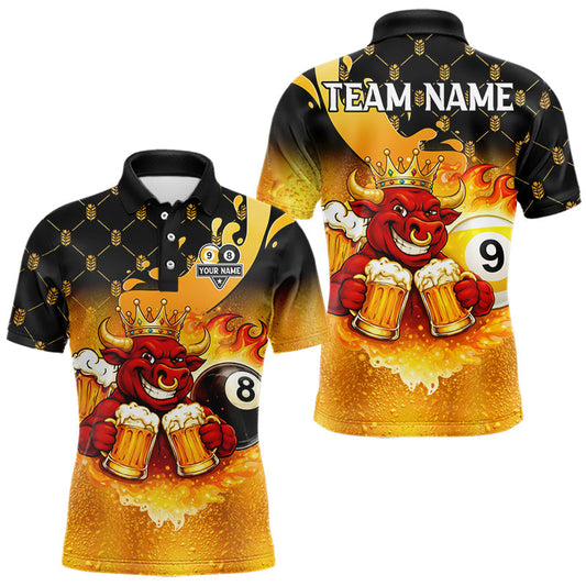 Maxcorners Funny Bull And Beer 8 Ball 9 Ball Billiard Shirt For Men Custom Billiard Team Jersey Polo, 1/4 Zip LM0101