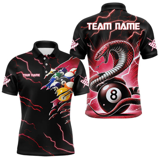 Maxcorners Red 8 Ball Lightning Thunder Cobra Snake Billiard Shirt For Men Custom Pool Team Jersey