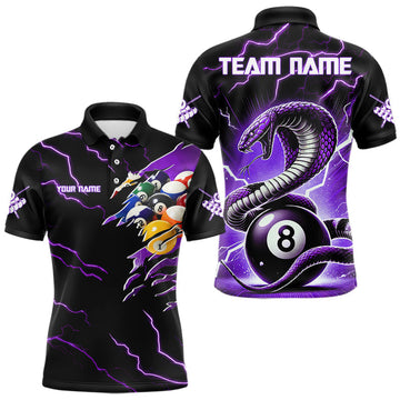 Maxcorners Purple 8 Ball Lightning Thunder Cobra Snake Billiard Shirt For Men Custom Pool Team Jersey