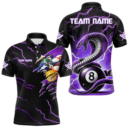 Maxcorners Purple 8 Ball Lightning Thunder Cobra Snake Billiard Shirt For Men Custom Pool Team Jersey