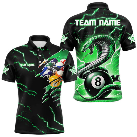 Maxcorners Green 8 Ball Lightning Thunder Cobra Snake Billiard Shirt For Men Custom Pool Team Jersey