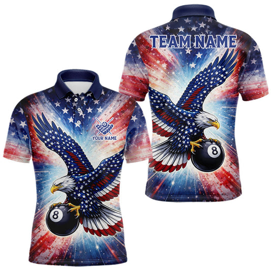 Maxcorners Personalized American Flag Eagle 8 Ball Billiard Shirt For Men, Patriotic Pool Team Jersey