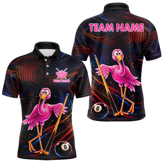 Maxcorners Funny Neon Flamingo 8 Ball Pool Billiard Shirt For Men Custom Billiard Team Jersey Polo & 1/4 Zip
