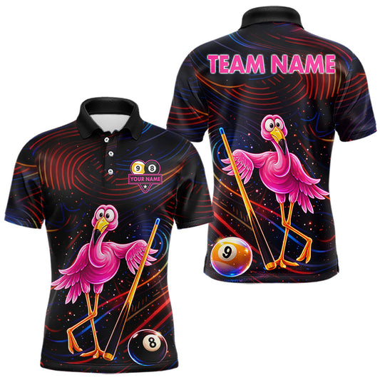Maxcorners Funny Neon Flamingo 8 Ball & 9 Ball Billiard Shirt For Men Custom Pool Team Jersey Polo & 1/4 Zip