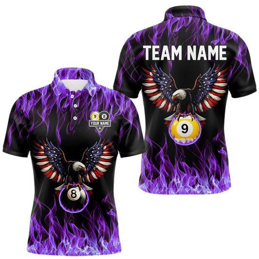 Maxcorners Purple Flaming American Flag Eagle 8 Ball & 9 Ball Billiard Shirt For Men Custom Pool Team Jersey LM0101