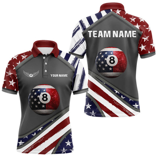 Maxcorners Patrioitc 8 Ball Pool Men Billiard Polo & 1/4-Zip Shirt Personalized Billiard Team Jersey