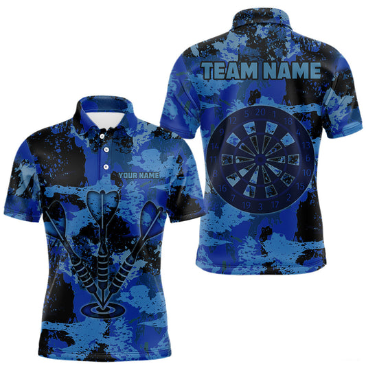 Maxcorners Custom Grunge Blue Camo Arrow Darts Shirts For Men, Retro Darts Jersey Team Polo & 1/4 Zip