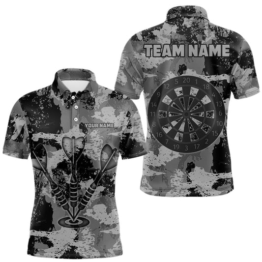 Maxcorners Custom Grunge Grey Camo Arrow Darts Shirts For Men, Retro Darts Jersey Team Polo & 1/4 Zip