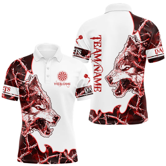 Maxcorners Red Thorny Camo Wolf Dart Shirts For Men Custom Camouflage Darts Jersey Team Polo & 1/4 Zip Shirt
