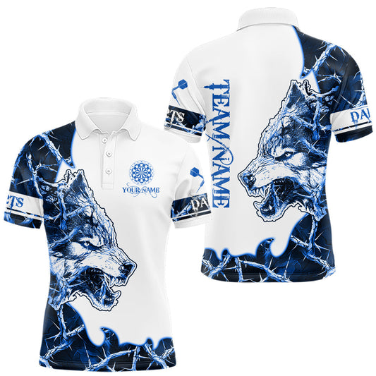 Maxcorners Blue Thorny Camo Wolf Dart Shirts For Men Custom Camouflage Darts Jersey Team Polo & 1/4 Zip Shirt