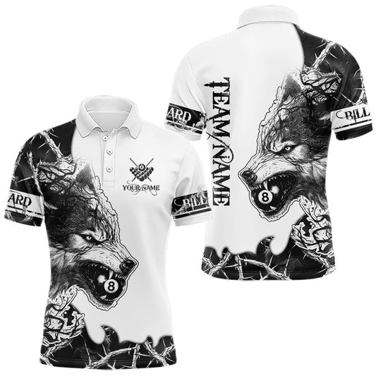 Maxcorners White Black Thorny Camo Wolf Billiard Shirts For Men Custom 8 Ball Pool Team Jersey Polo & 1/4 Zip