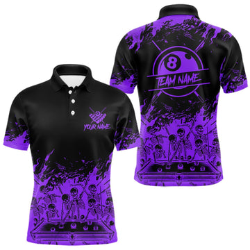Maxcorners Black And Purple Funny Skeleton Billiard Shirts For Men Custom 8 Ball Pool Billiard Team Jersey LM0510