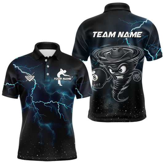 Maxcorners Blue Funny Tornado 8 Ball Pool Billiard Shirt For Men Custom Thunder Lightning Billiard Team Jersey LM0412