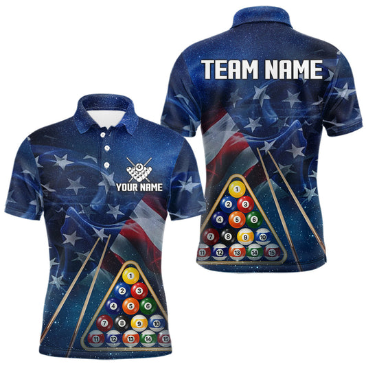 Maxcorners American Flag Blue Galaxy Billiard Shirt For Men Custom 9 Ball Pool Team Jersey Polo & 1/4 Zip LM0402