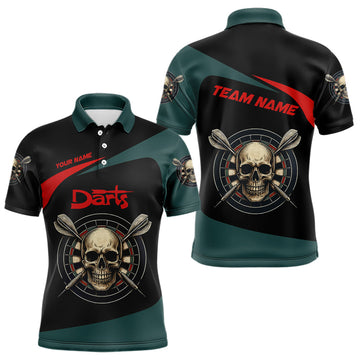Maxcorners Grunge Skull And Dartboard Custom Polo Darts Shirt For Men - Darts Team Jersey TU0807