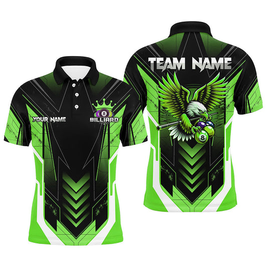 Maxcorners Personalized Funny Eagle Billiard Shirts For Men Custom Name Green Billiard Balls Sports Jerseys