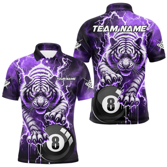 Maxcorners Purple 8 Ball Thunder Lightning Tiger Billiard Shirt For Men Custom Pool Team Jersey Polo, 1/4 Zip LM0503