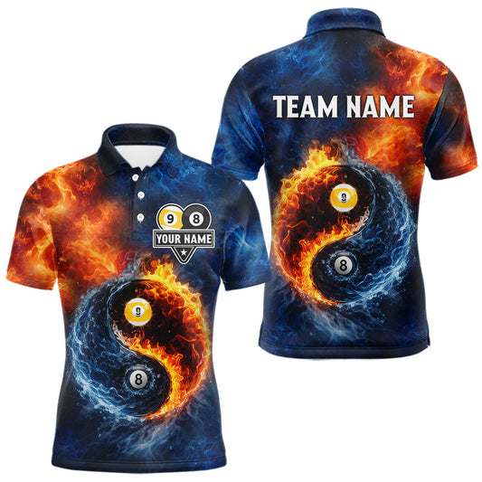Maxcorners Personalized Water And Fire 8 Ball & 9 Ball Billiard Shirt For Men, Pool Team Jersey Polo & 1/4 Zip LM0404
