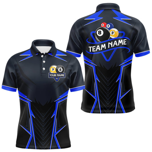 Maxcorners Billiard Jersey For Men Custom Polo & 1/4 Zip Billiard Team Shirt, 8 Ball & 9 Ball Pool Shirt|Blue LM1203