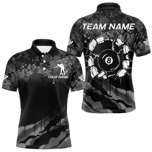 Maxcorners Personalized Grunge Camo Billiard Shirts For Men, 8 Ball Pool Team Jersey Polo & 1/4 Zip