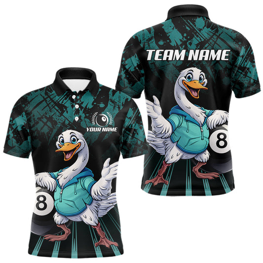 Maxcorners Black And Teal Grunge 8 Ball Pool Billiard Shirt For Men Custom Funny Duck Pool Team Jersey LM0404