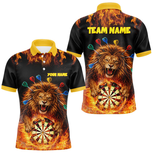 Maxcorners Personalized Fire Flame Lion Darts Shirt For Men Custom Darts Jersey Team Polo & Quarter Zip