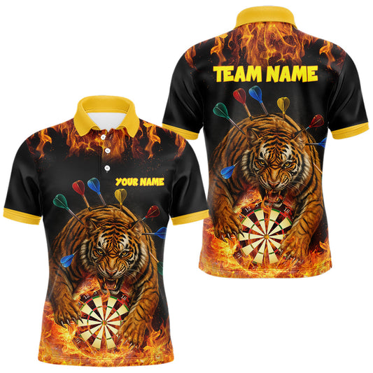 Maxcorners Personalized Fire Flame Tiger Darts Shirt For Men Custom Darts Jersey Team Polo & Quarter Zip