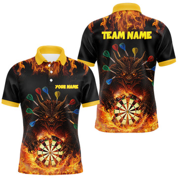 Maxcorners Personalized Dragon Flame Lion Darts Shirt For Men Custom Darts Jersey Team Polo & Quarter Zip